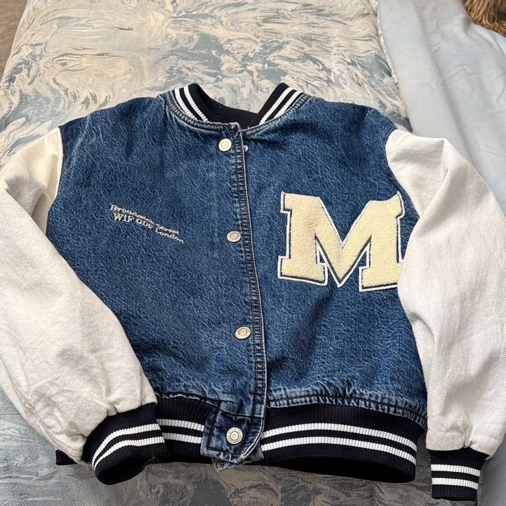 Zara Kids Blue Denim Jacket with White Sleeves